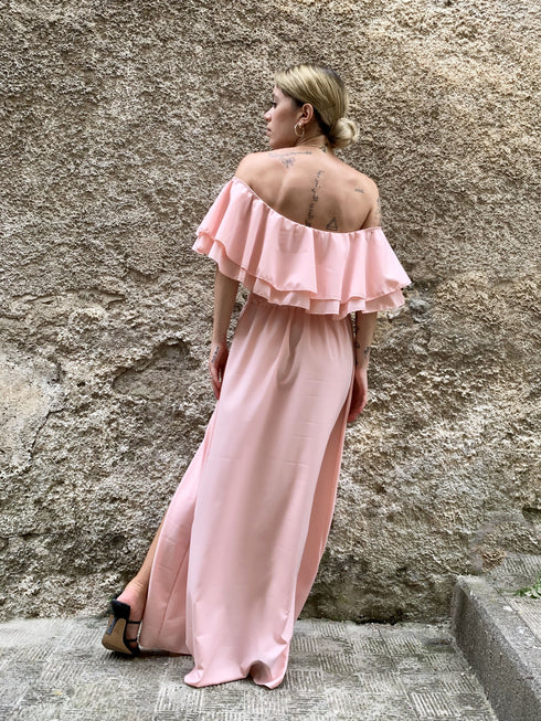 Coordinato con top drappeggiato e gonna midi in raso